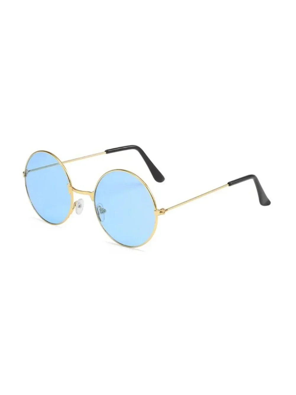 Retro Round Sunglasses With Gold Metal Frame & Light Blue Lenses